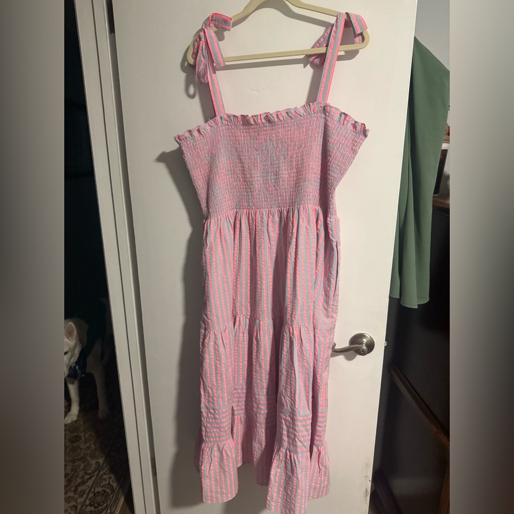 Draper James Pink and White Striped Midi Dress